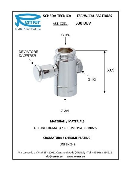 DEVIATORE REMER 3/4X1/2X3/4 PER COL.330F