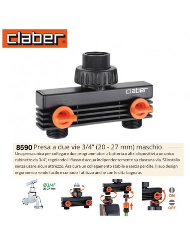 PRESA DUE VIE CLABER CON RUBINETTI FILETTO 3/4...