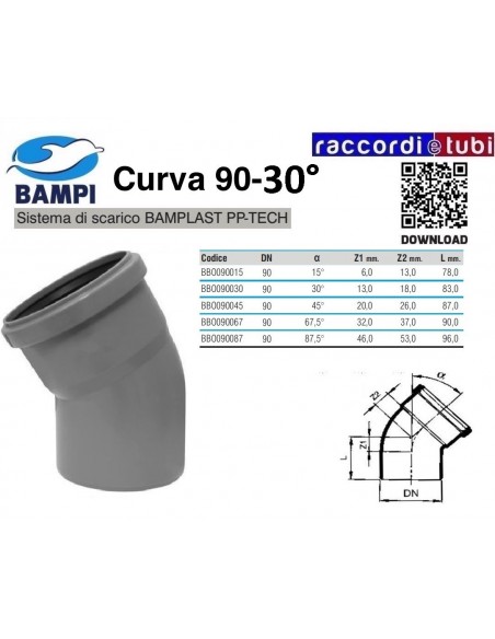 CURVA A INNESTO PP-H/MC DIAMETRO 90-30°