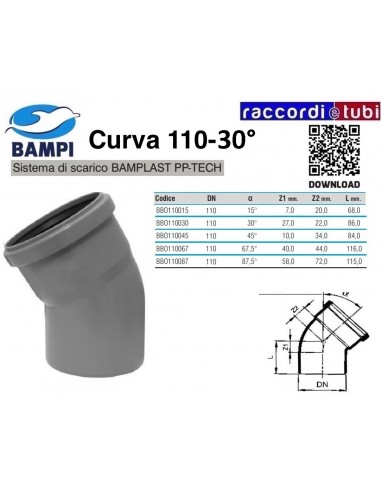 CURVA A INNESTO PP-H/MC DIAMETRO 110-30°