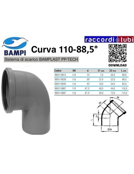 CURVA A INNESTO PP-H/MC DIAMETRO 110-88,5°