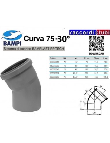 CURVA A INNESTO PP-H/MC DIAMETRO 75-30°