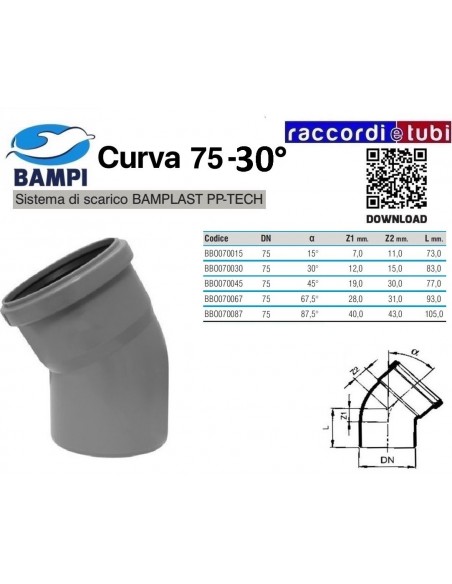CURVA A INNESTO PP-H/MC DIAMETRO 75-30°
