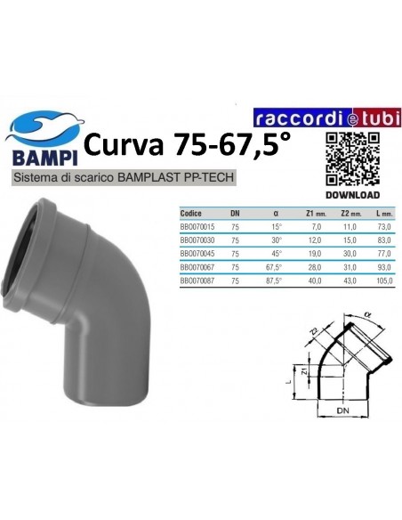 CURVA A INNESTO PP-H/MC DIAMETRO 75-67,5°