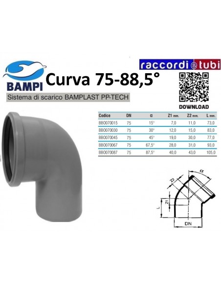 CURVA A INNESTO PP-H/MC DIAMETRO 75-88,5°
