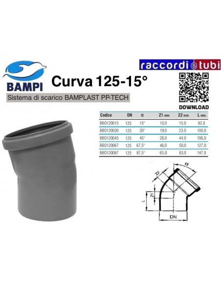 CURVA A INNESTO PP-H/MC DIAMETRO 125-15°