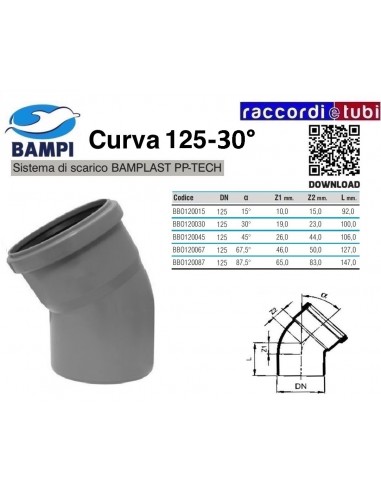 CURVA A INNESTO PP-H/MC DIAMETRO 125-30°