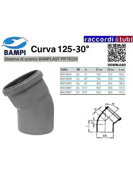 CURVA A INNESTO PP-H/MC DIAMETRO 125-30°