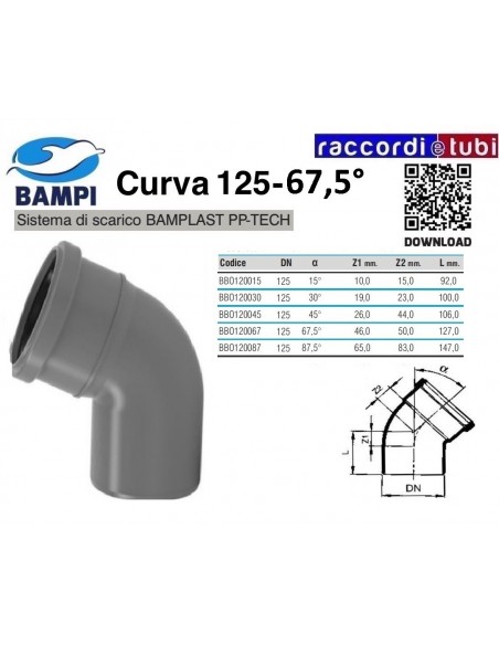 CURVA A INNESTO PP-H/MC DIAMETRO 125-67,5°