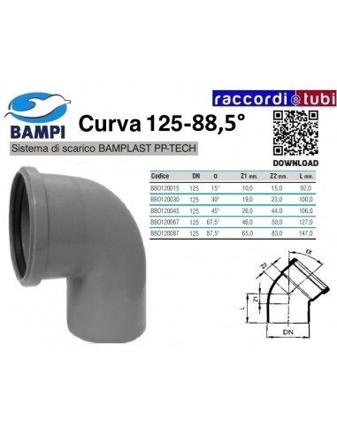 CURVA A INNESTO PP-H/MC DIAMETRO 125-88,5°