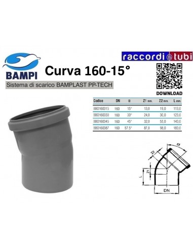 CURVA A INNESTO PP-H/MC DIAMETRO 160-15°