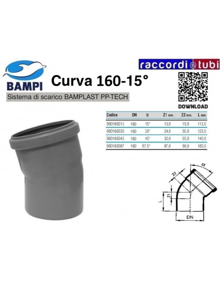 CURVA A INNESTO PP-H/MC DIAMETRO 160-15°