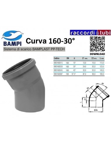 CURVA A INNESTO PP-H/MC DIAMETRO 160-30°
