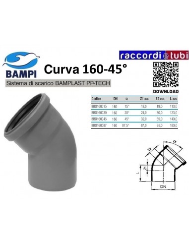 CURVA A INNESTO PP-H/MC DIAMETRO 160-45°
