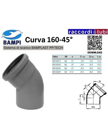 CURVA A INNESTO PP-H/MC DIAMETRO 160-45°