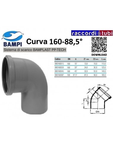 CURVA A INNESTO PP-H/MC DIAMETRO 160-88,5°