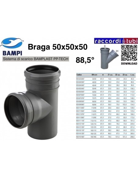 BRAGA A INNESTO PP-H/MC DIAMETRO 50X50X50 88,5°