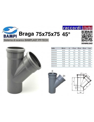 BRAGA A INNESTO PP-H/MC DIAMETRO 75X75X75 45°