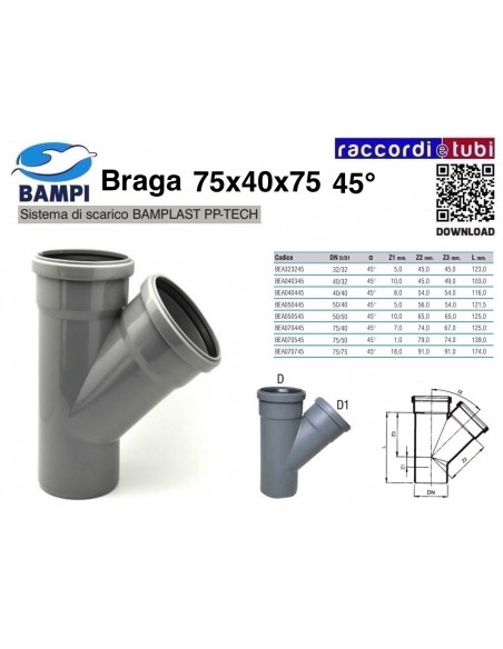 BRAGA A INNESTO PP-H/MC DIAMETRO 75X40X75 45°