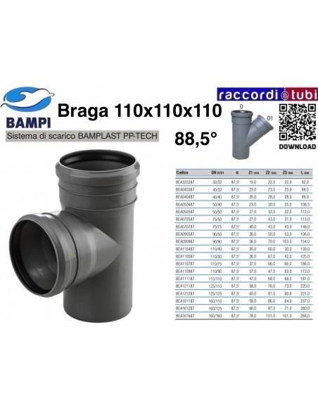 BRAGA A INNESTO PP-H/MC DIAMETRO 110X110X110 88,5°