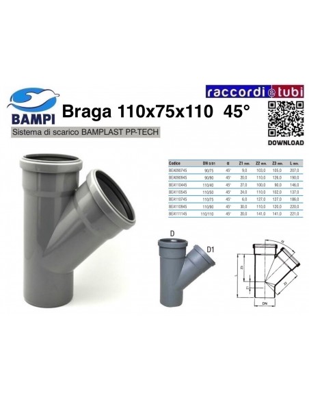 BRAGA A INNESTO PP-H/MC DIAMETRO 110X75X110 45°