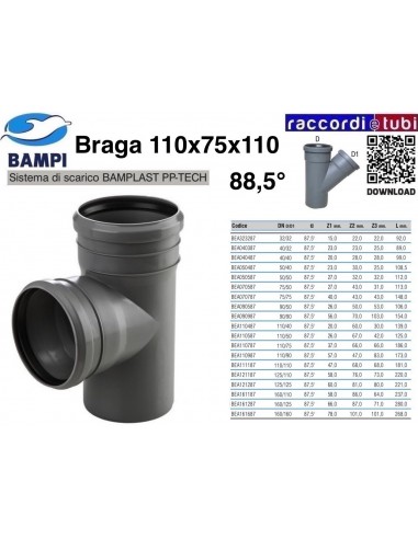 BRAGA A INNESTO PP-H/MC DIAMETRO 110X75X110 88,5°
