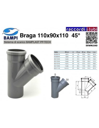 BRAGA A INNESTO PP-H/MC DIAMETRO 110X90X110 45°