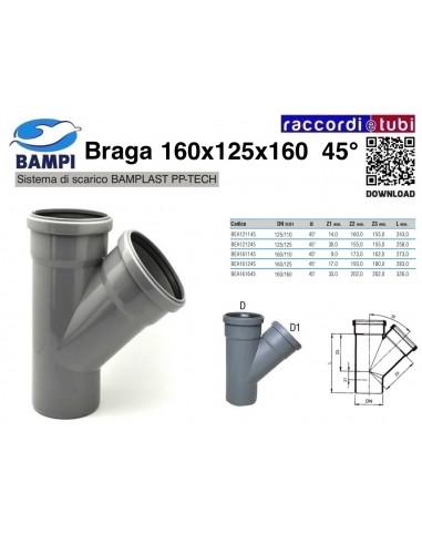 BRAGA A INNESTO PP-H/MC DIAMETRO 160X125X160 45°