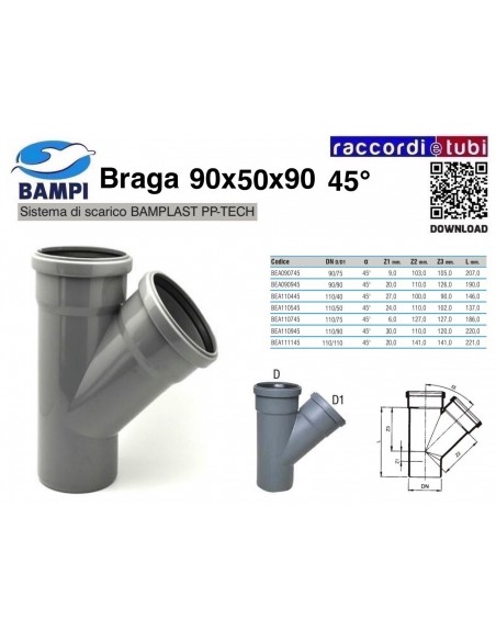 BRAGA A INNESTO PP-H/MC DIAMETRO 90X50X90 45°