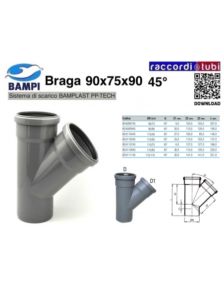 BRAGA A INNESTO PP-H/MC DIAMETRO 90X75X90 45°