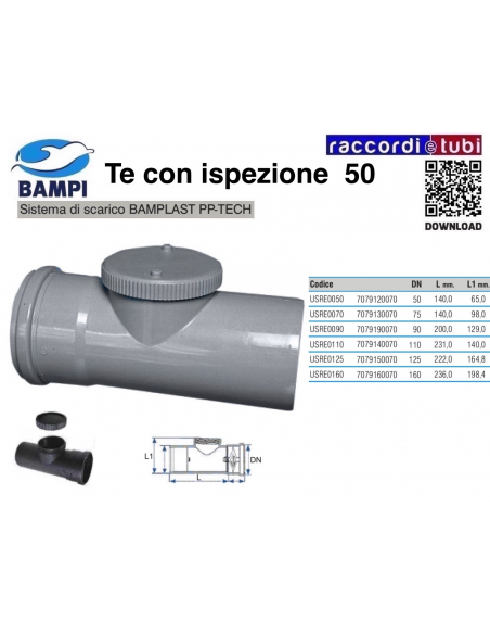 TE CON ISPEZIONE A INNESTO PP-H/MC DIAM.50