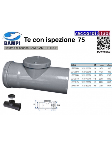 TE CON ISPEZIONE A INNESTO PP-H/MC DIAM.75