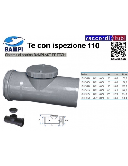 TE CON ISPEZIONE A INNESTO PP-H/MC DIAM.110