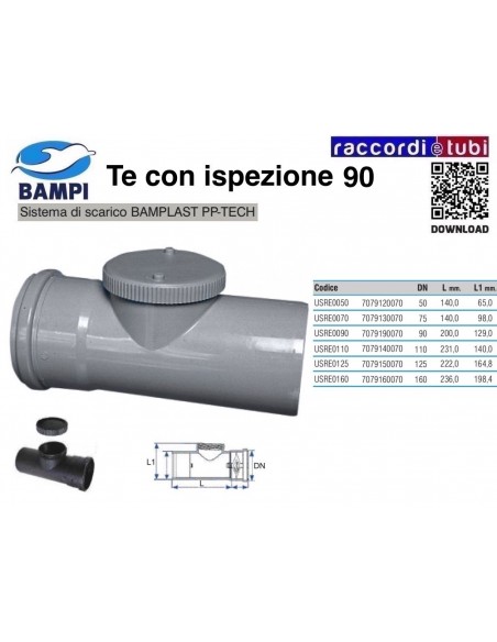 TE CON ISPEZIONE A INNESTO PP-H/MC DIAM.90