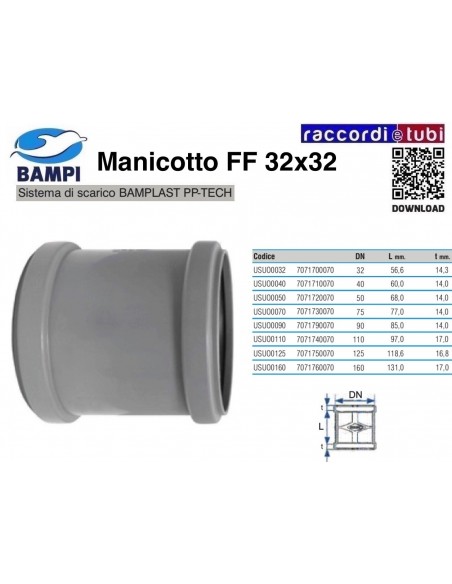 MANICOTTO A INNESTO FF PP-H/MC DIAMETRO 32