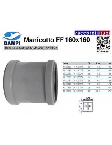 MANICOTTO A INNESTO FF PP-H/MC DIAMETRO 160