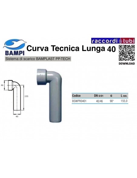 CURVA TECNICA A INNESTO LUNGA PP-H/MC 40X46