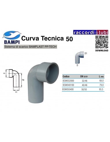 CURVA TECNICA A INNESTO PP-H/MC 50X50