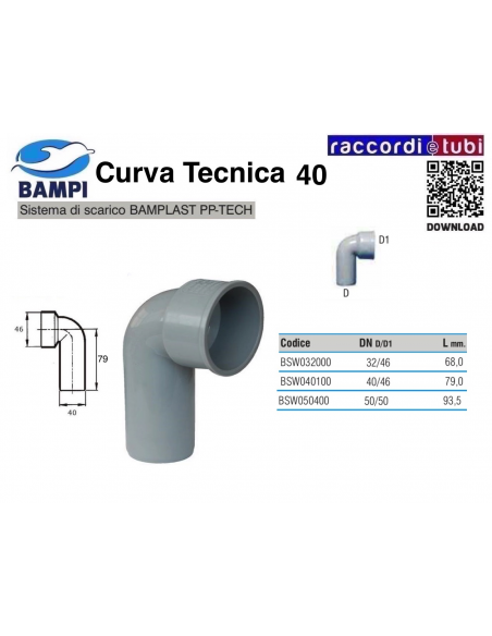 CURVA TECNICA A INNESTO PP-H/MC 40X46