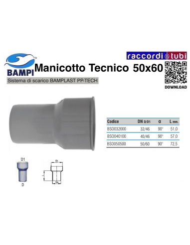 MANICOTTO TECNICO A INNESTO PP-H/MC 50X60