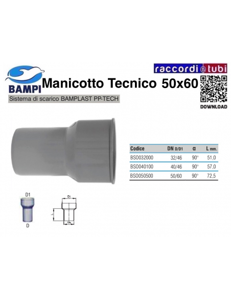 MANICOTTO TECNICO A INNESTO PP-H/MC 50X60