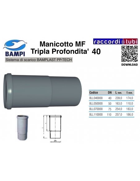 MANICOTTO A INNESTO MF 40 PP-H/MC TRIPLA PROFONDITA'
