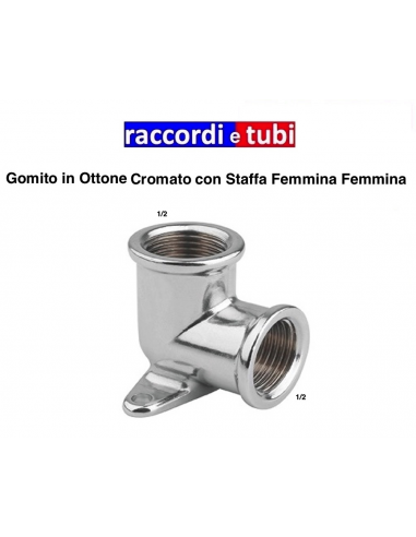 GOMITO IN OTTONE CROMATO CON FLANGIA FF 1/2X1/2 