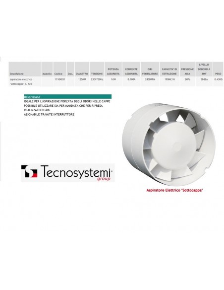ELEKTROSAUGER TECNOSYSTEMI UNTER DER HAUBE DURCHMESSER 125