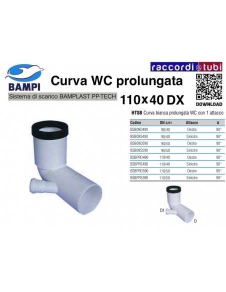 CURVA WC PP-H/MC DIAMETRO 110X40 DESTRA