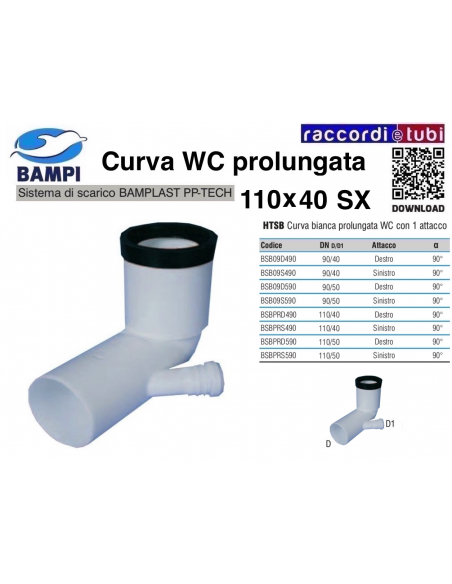 CURVA WC PP-H/MC DIAMETRO 110X40 SINISTRA