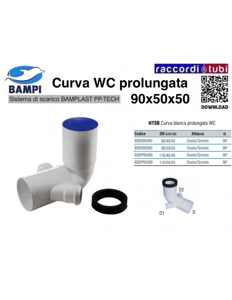 WC-Bogen PP-H/MC Durchmesser 90x50x50 Rechts-Links
