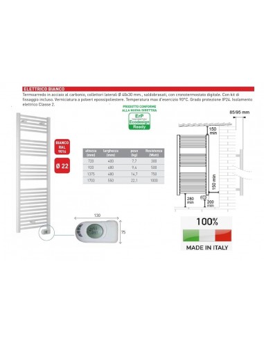 TERMOARREDO ELETTRICO CLOE 1703x550 C/TERM.1000W BC