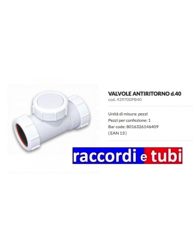 VALVOLA CLAPET DIAMETRO 40 PER SCARICO GTL...