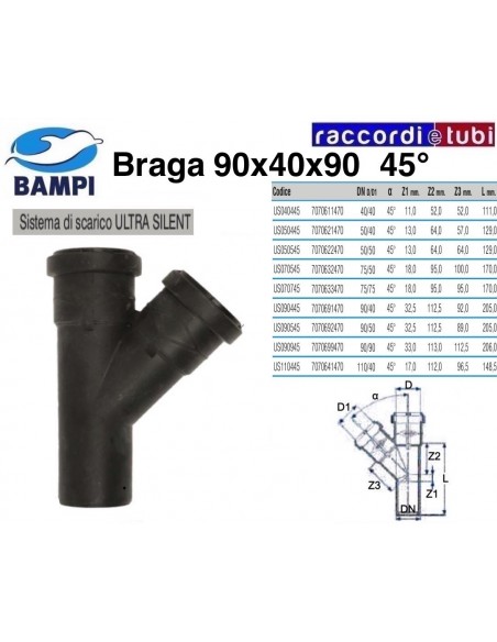 BRAGA A INNESTO ULTRA SILENT DIAM.90X40X90 45°